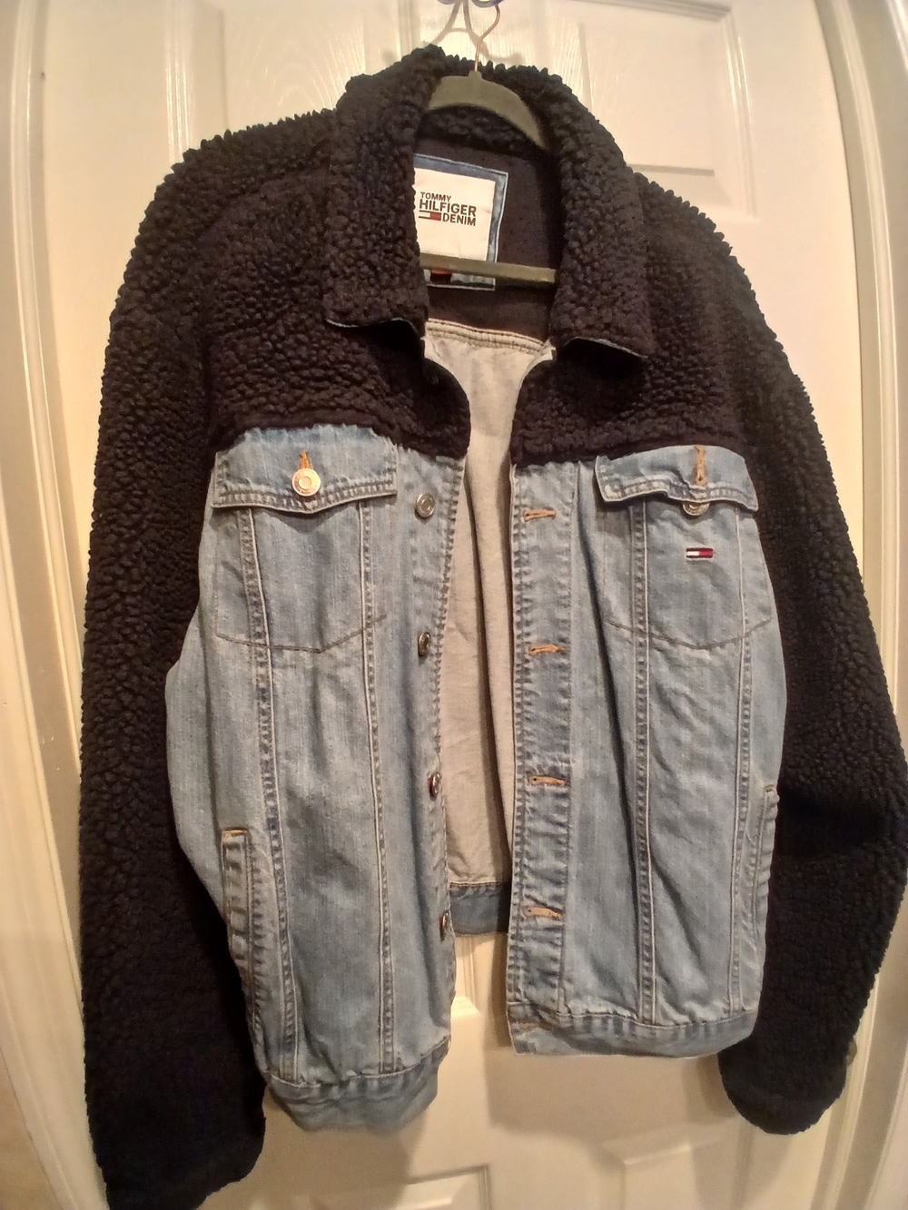 Tommy Hilfiger Black Sherpa & Light Blue Denim Jacket